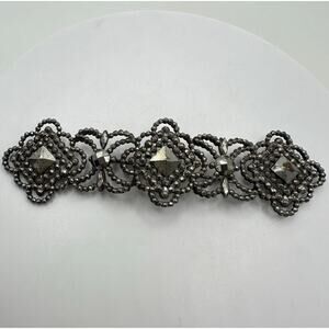 Antique Victorian 1800s large silver tone faceted cut steel brooch bar pin